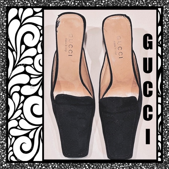 GUCCI Mules Monogrammed Black Jacquard ~ Size 7B - Picture 1 of 11